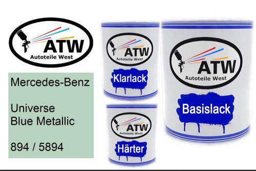 Mercedes-Benz, Universe Blue Metallic, 894 / 5894: 1L Lackdose + 1L Klarlack + 500ml Härter - Set, von ATW Autoteile West.
